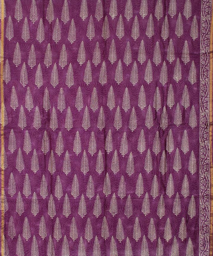 Purple hand block printed cotton silk dress material set