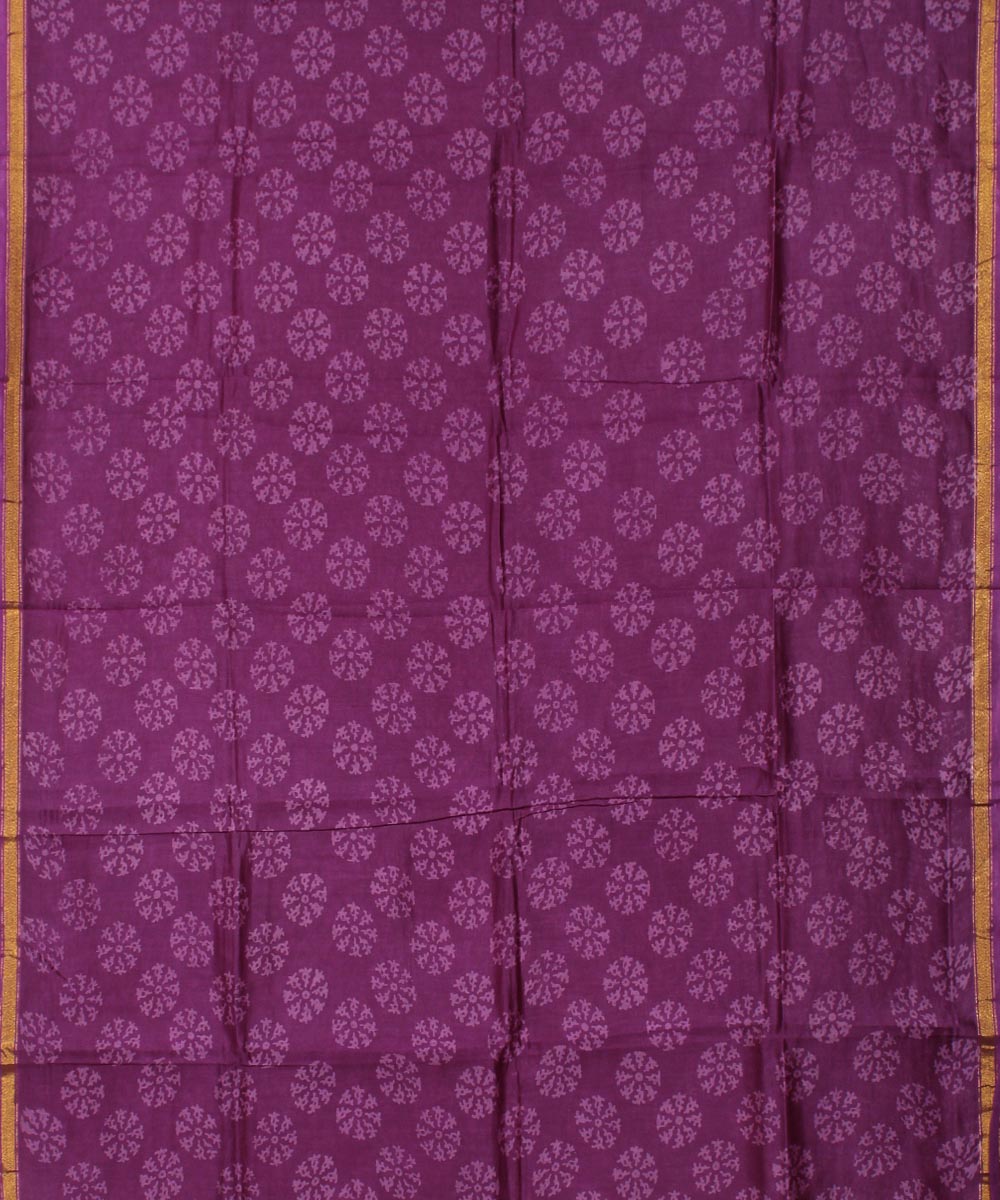 Purple hand block printed cotton silk dress material set
