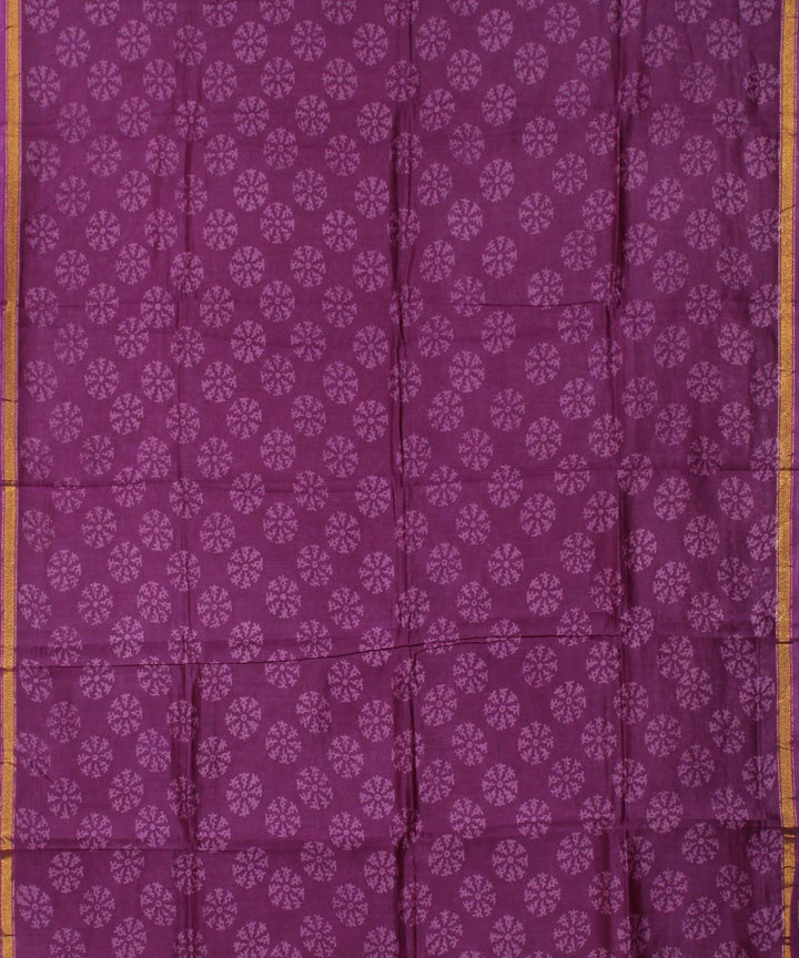 Purple hand block printed cotton silk dress material set