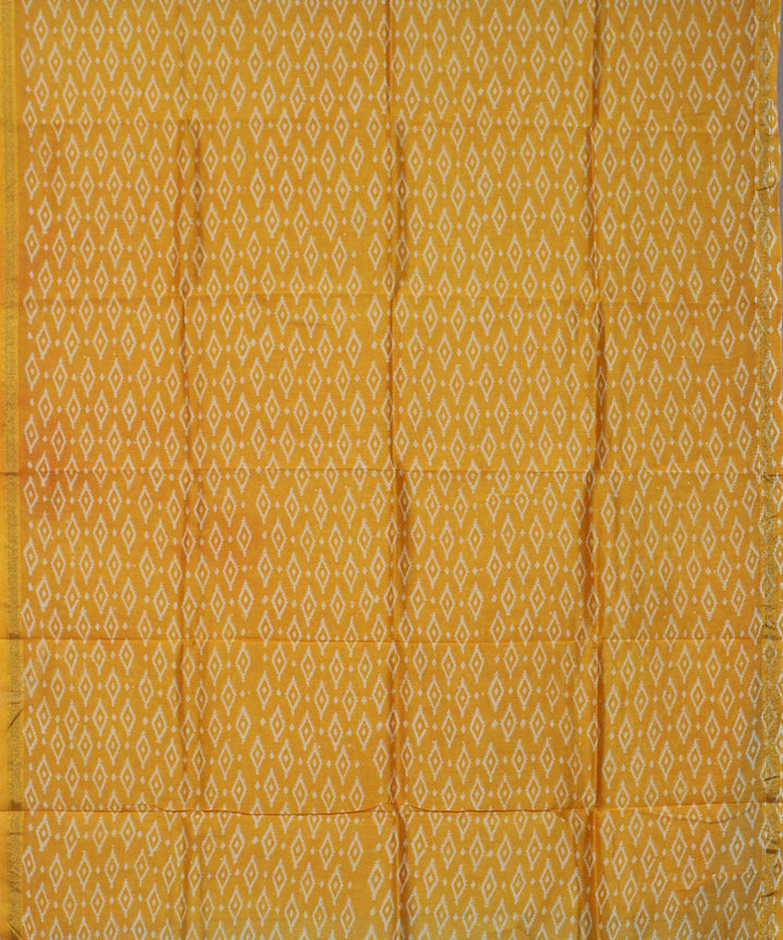 Yellow hand block print cotton silk dress material set