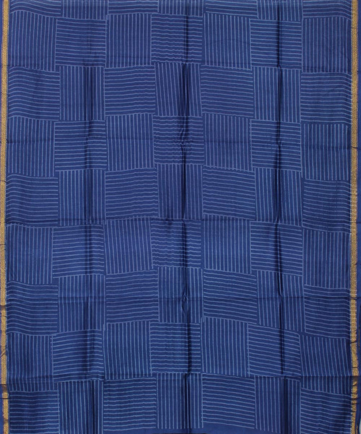 Blue hand block print cotton silk dress material set