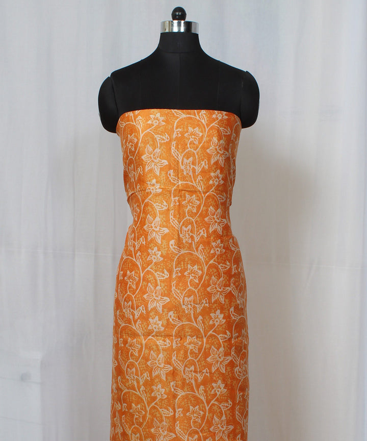 Yellow hand block print cotton silk dress material