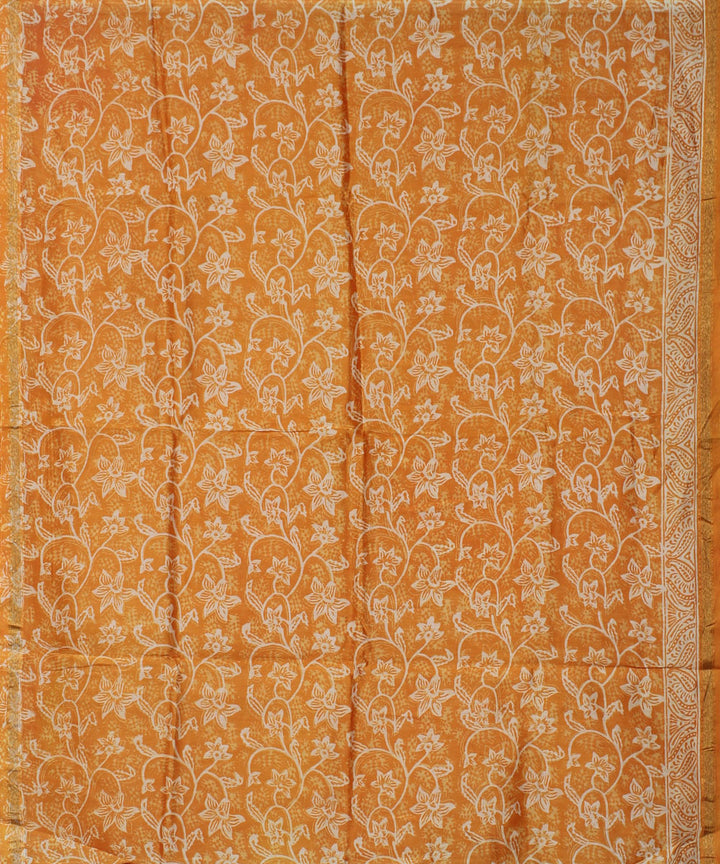 Yellow hand block print cotton silk dress material
