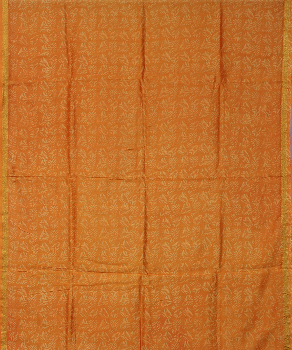 Yellow hand block print cotton silk dress material