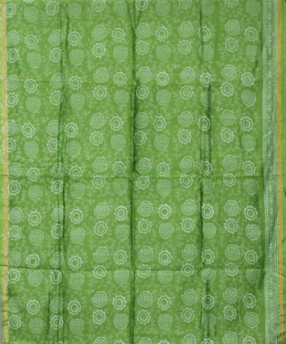 Green hand block print cotton silk dress material set