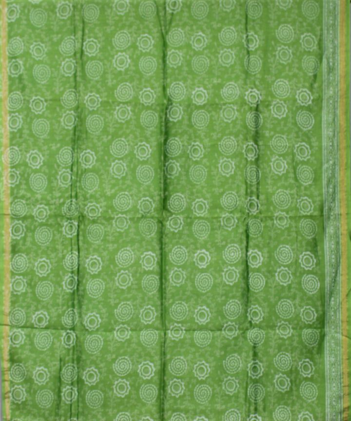 Green hand block print cotton silk dress material set