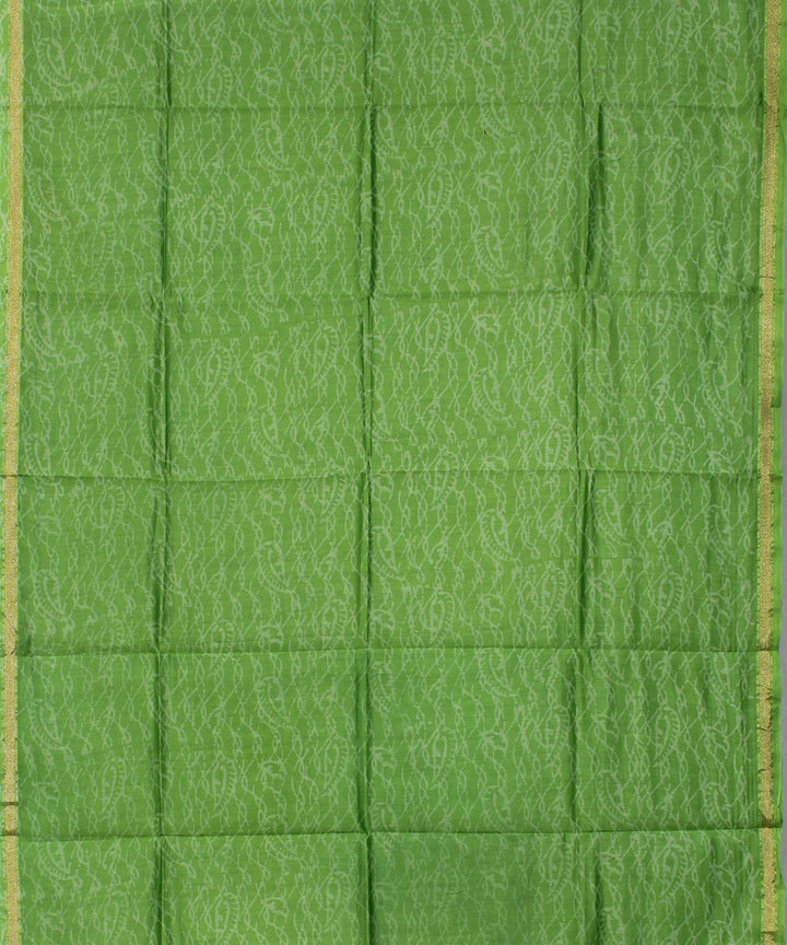 Green hand block print cotton silk dress material set