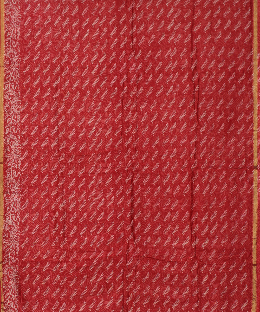 Red handblock print cotton silk dress material set