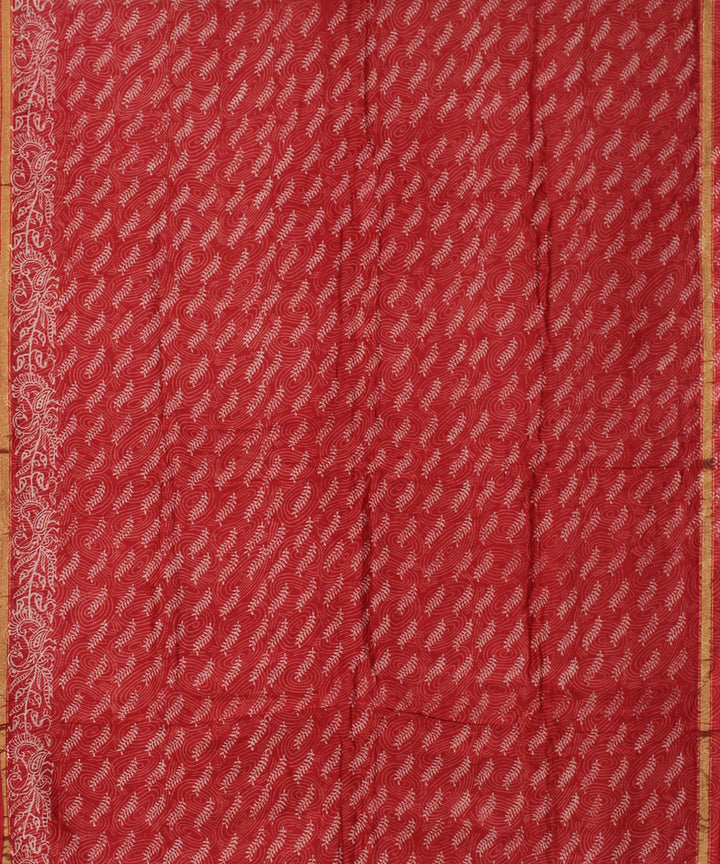 Red handblock print cotton silk dress material set