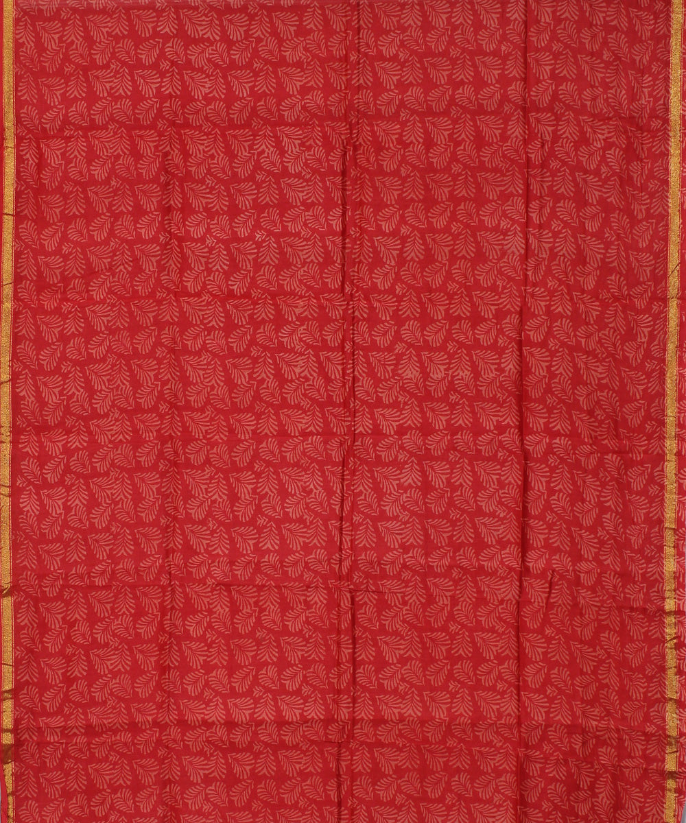 Red handblock print cotton silk dress material set