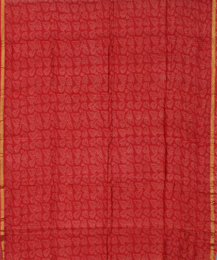 Red handblock print cotton silk dress material set