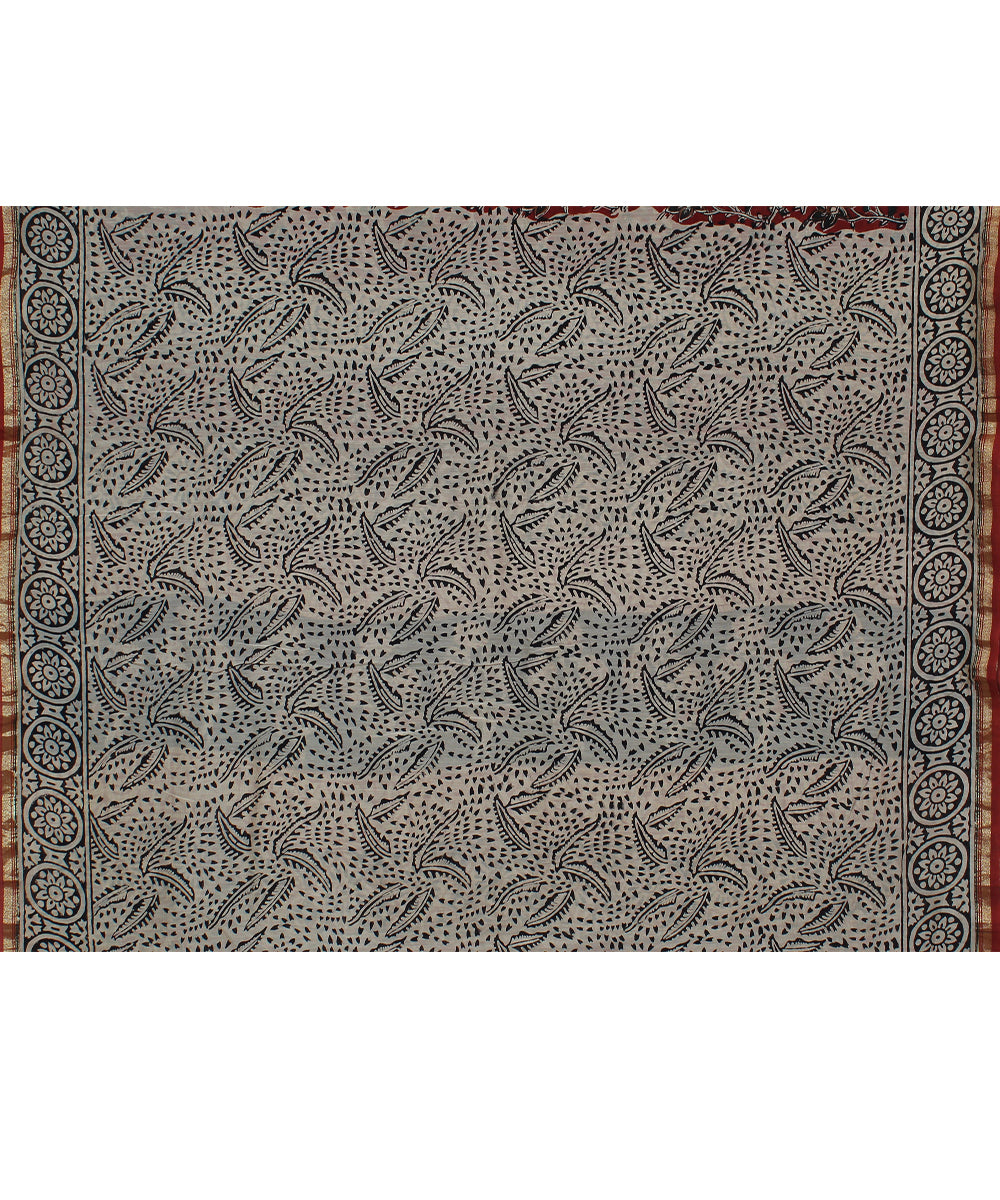 red black hand printed cotton silk chanderi saree