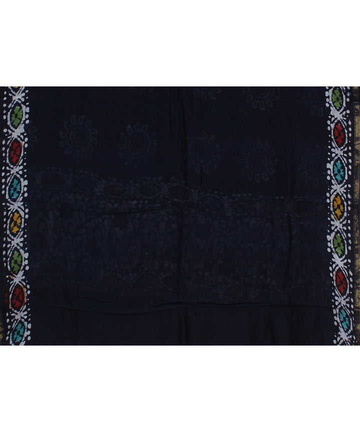 black offwhite cotton silk hand printed chanderi saree