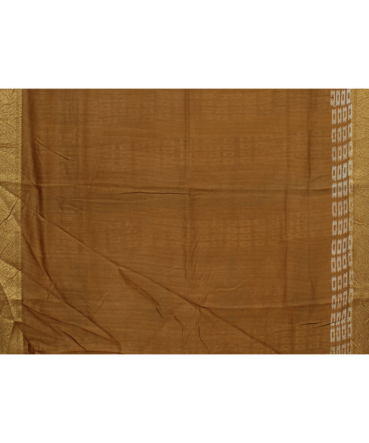 mustard black cotton silk hand printed chanderi saree