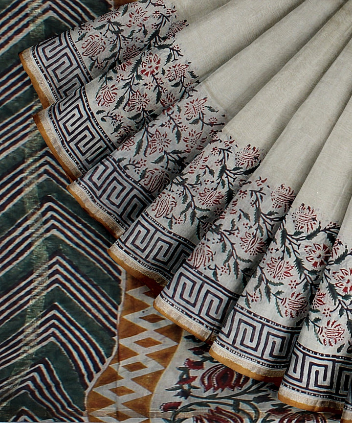 offwhite black cotton silk printed chanderi saree