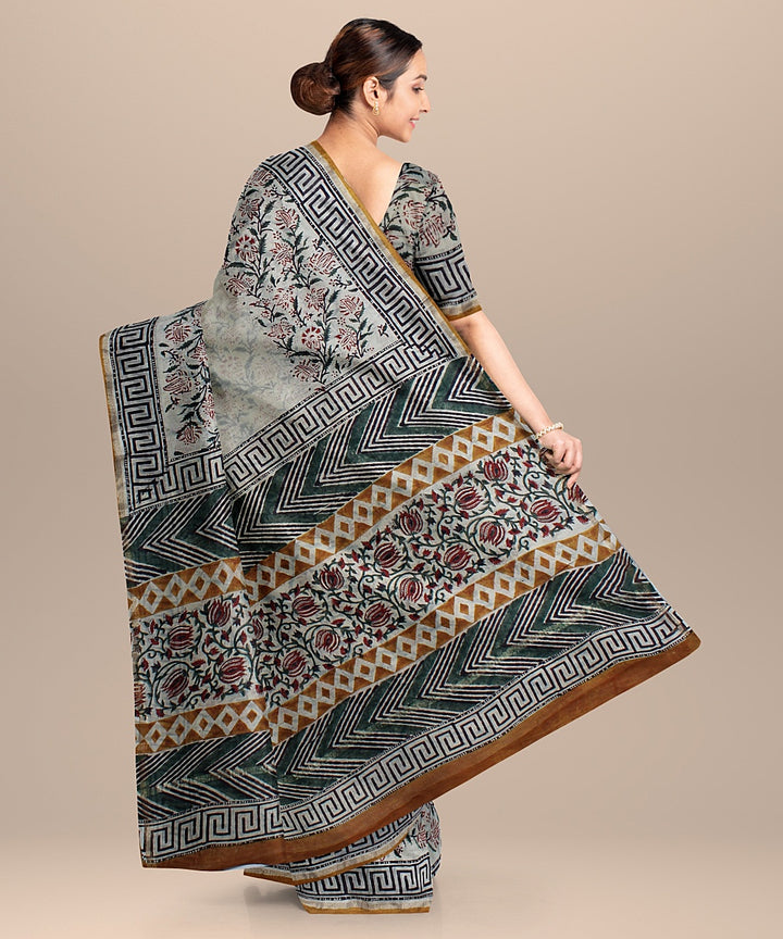 offwhite black cotton silk printed chanderi saree