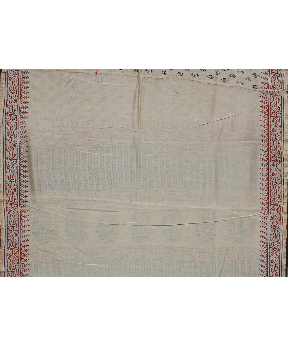 offwhite black red cotton silk hand printed chanderi saree