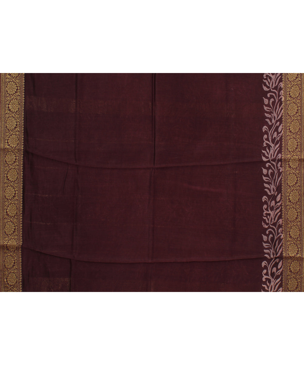 Maroon zari cotton silk hand block printed chanderi saree