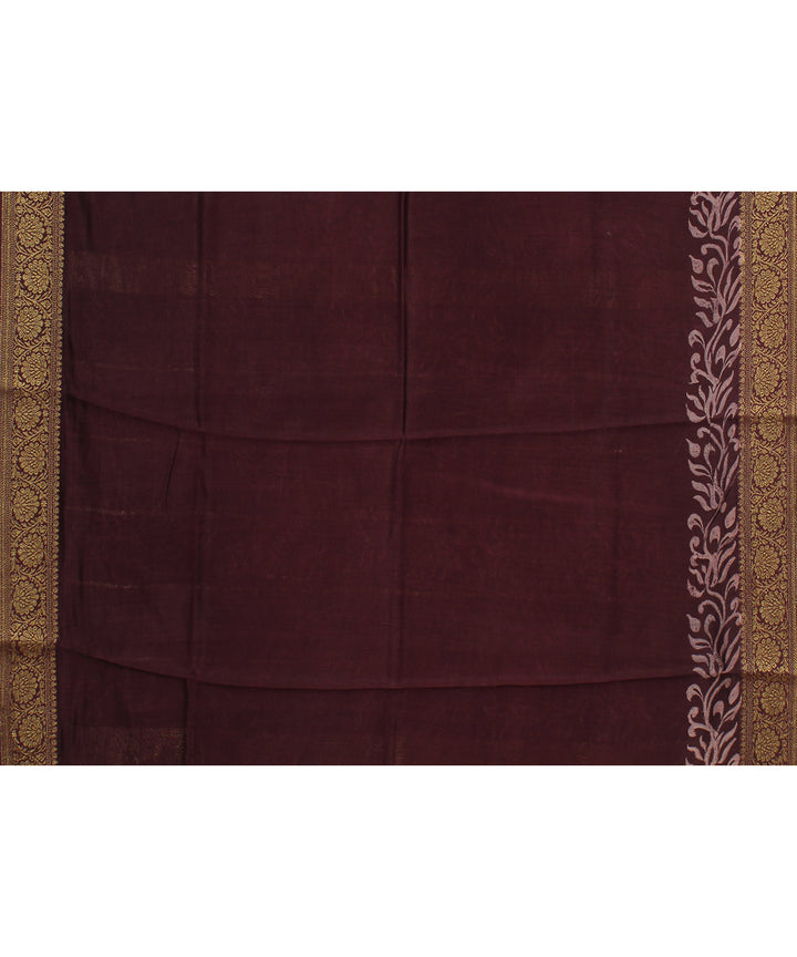 Maroon zari cotton silk hand block printed chanderi saree