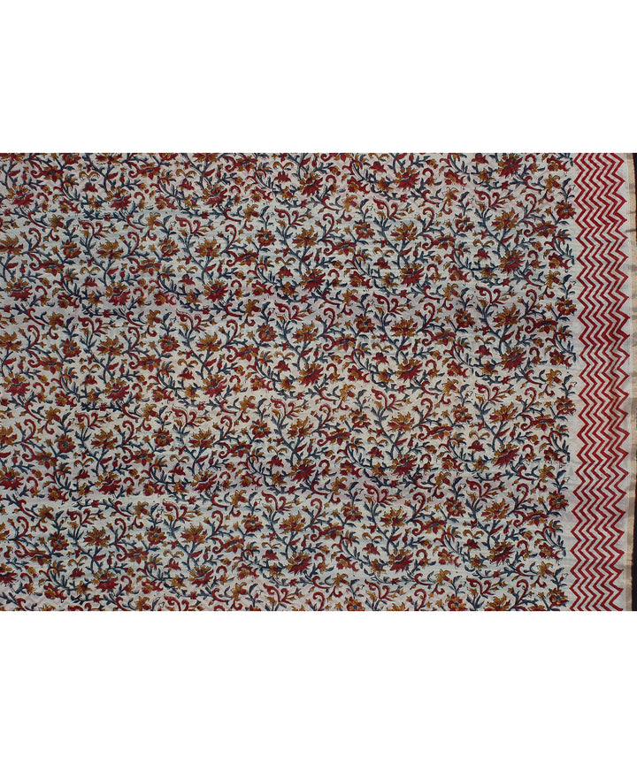 Offwhite black cotton silk hand block printed chanderi saree