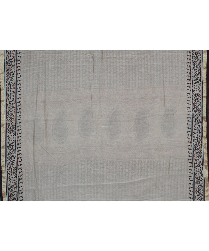 black offoffwhite cotton silk hand printed chanderi saree