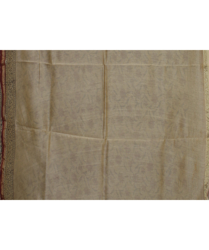 Maroon floral cotton silk hand block printed chanderi saree