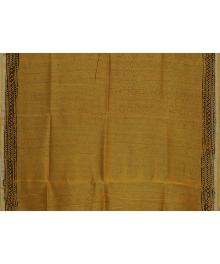 Yellow red black cotton silk hand block printed chanderi saree