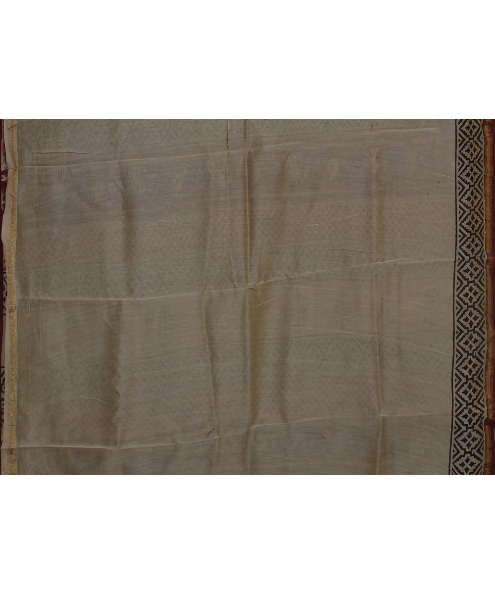 black maroon cotton silk hand printed chanderi saree