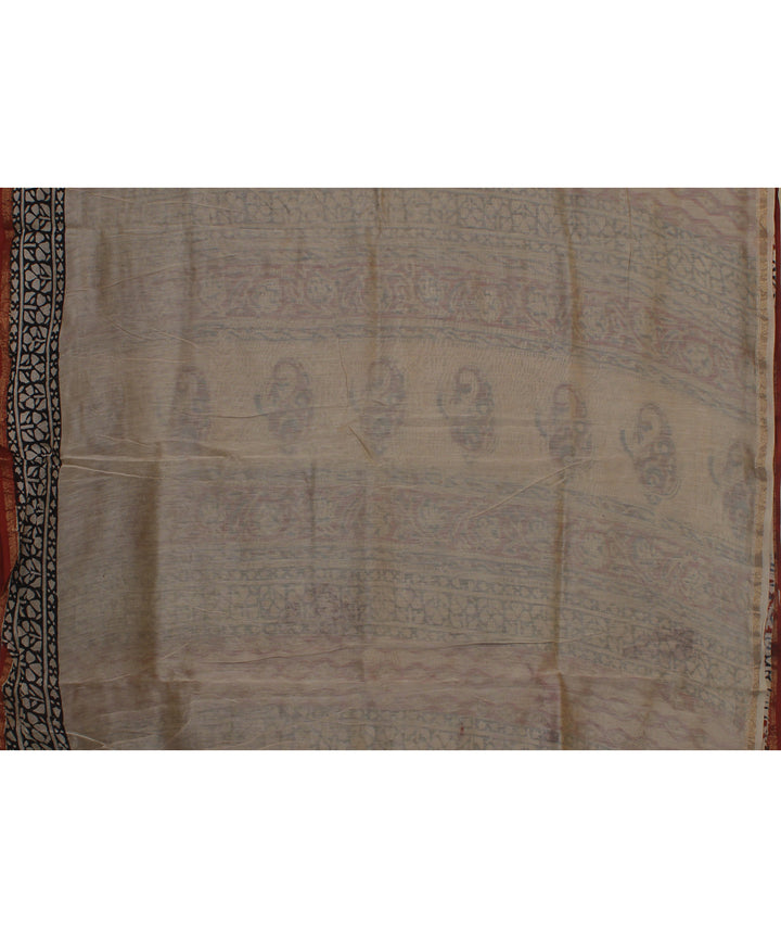 black maroon cotton silk hand printed chanderi saree