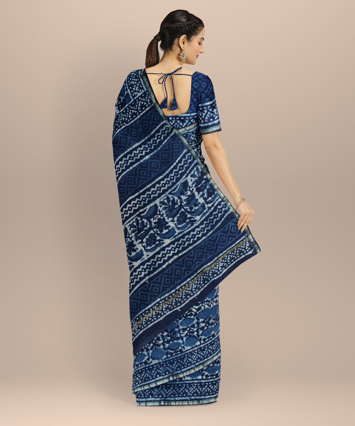 Navy blue chanderi cotton silk handloom saree