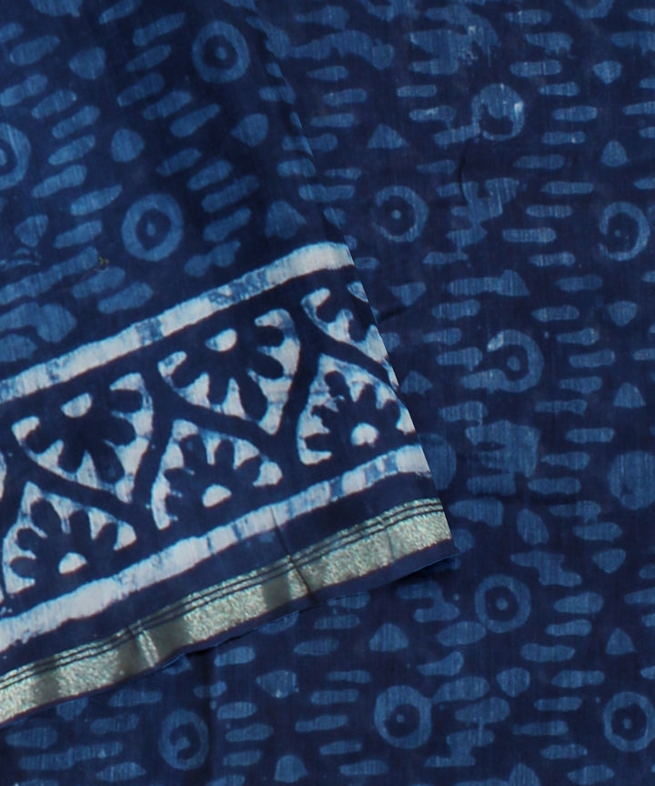 Navy blue chanderi cotton silk handloom saree