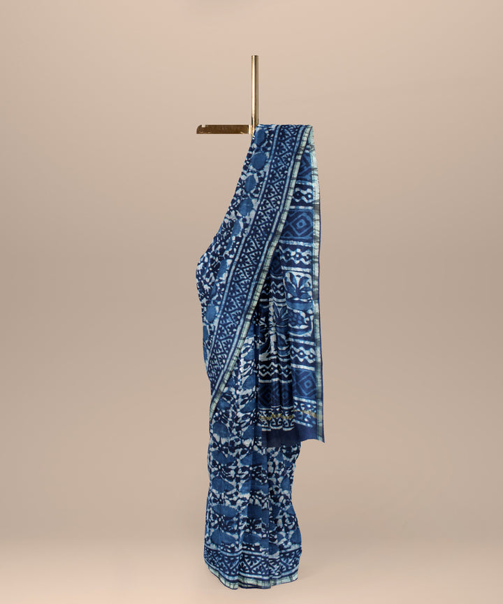 Navy blue chanderi cotton silk handloom saree