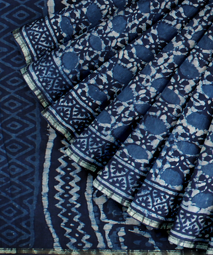 Navy blue chanderi cotton silk handloom saree