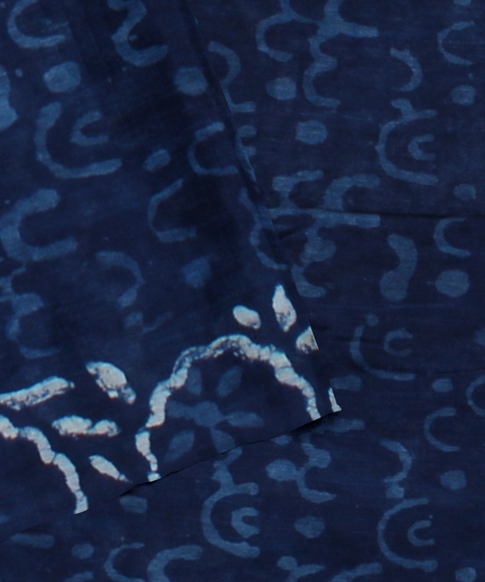 Navy blue cotton silk hand block printed chanderi handloom saree