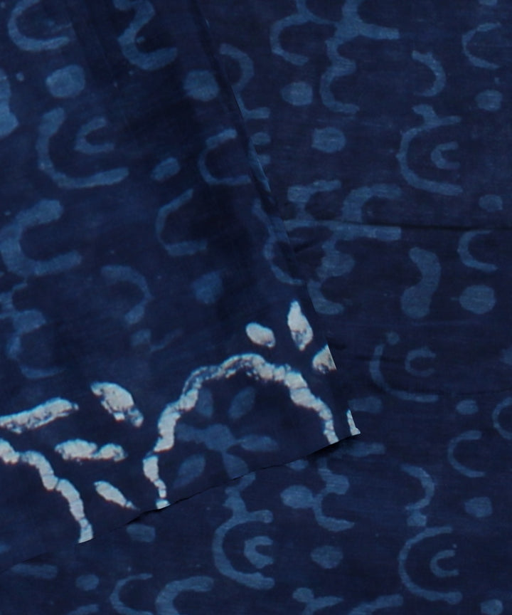 Navy blue cotton silk hand block printed chanderi handloom saree