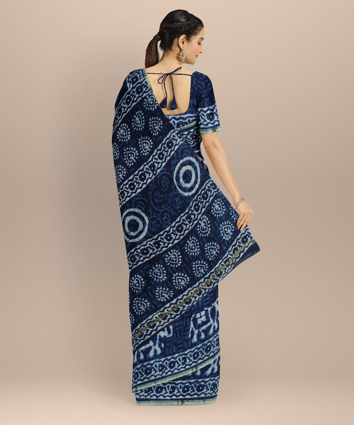 Navy blue cotton silk handwoven chanderi saree
