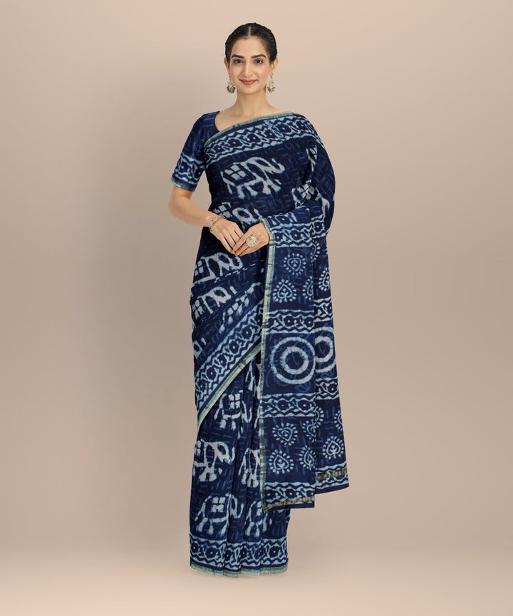 Navy blue cotton silk handwoven chanderi saree