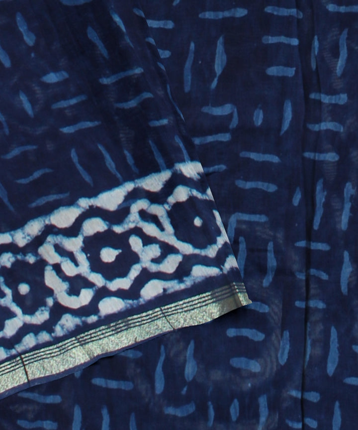 Navy blue cotton silk handwoven chanderi saree