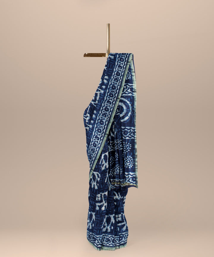 Navy blue cotton silk handwoven chanderi saree