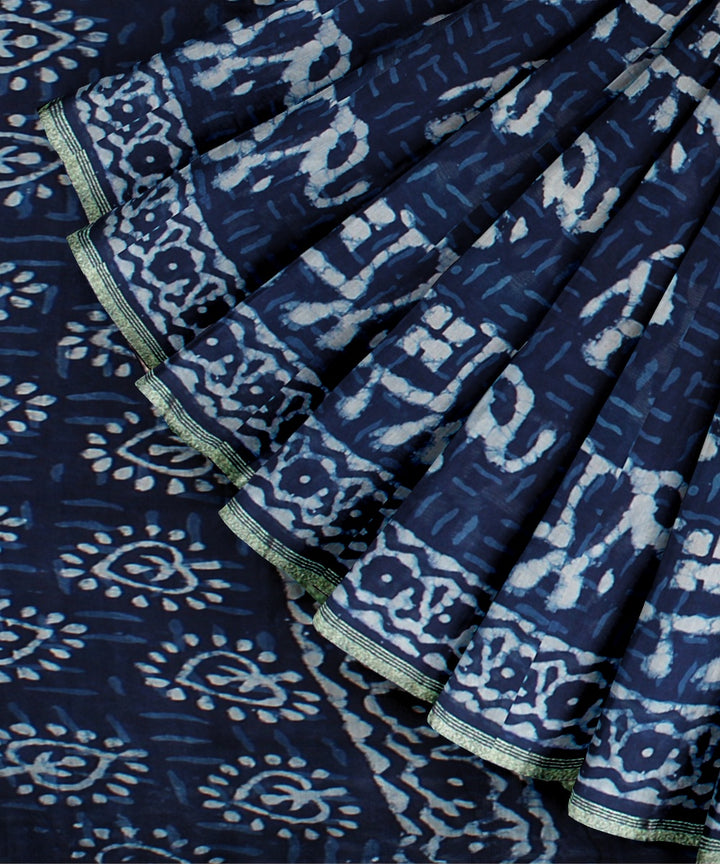 Navy blue cotton silk handwoven chanderi saree