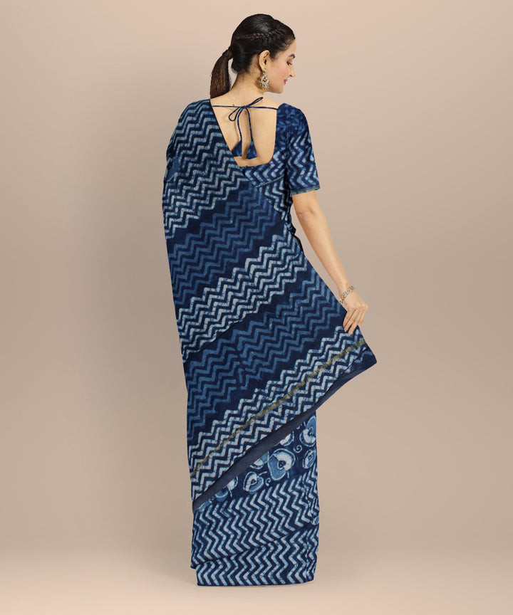 Navy blue handloom cotton silk chanderi saree