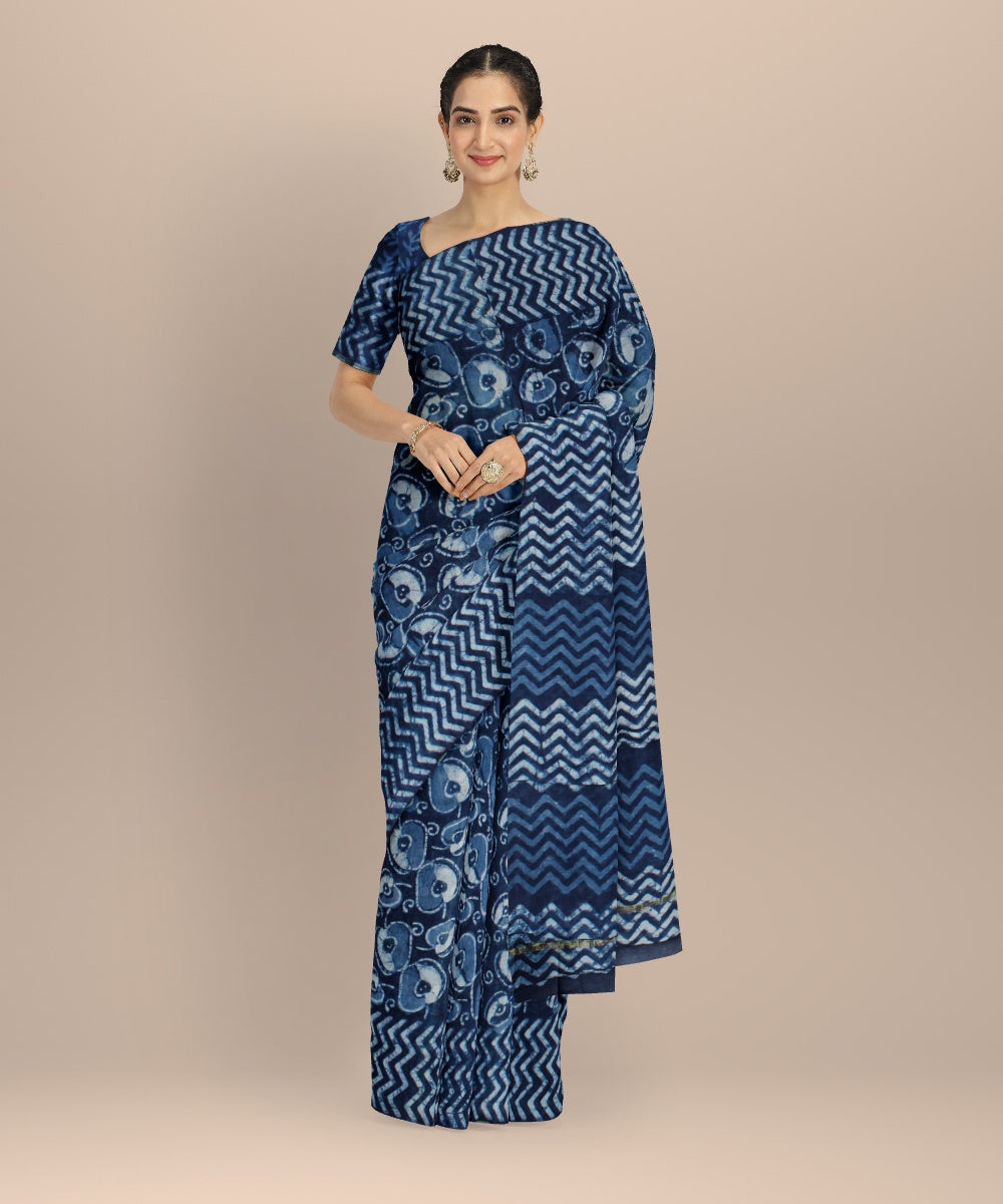 Navy blue handloom cotton silk chanderi saree