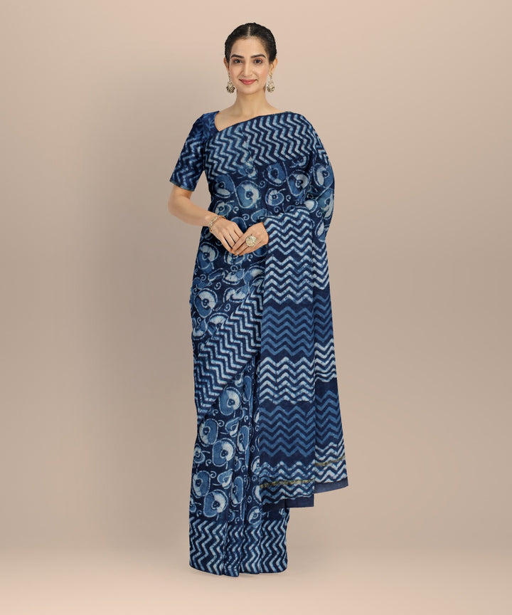 Navy blue handloom cotton silk chanderi saree