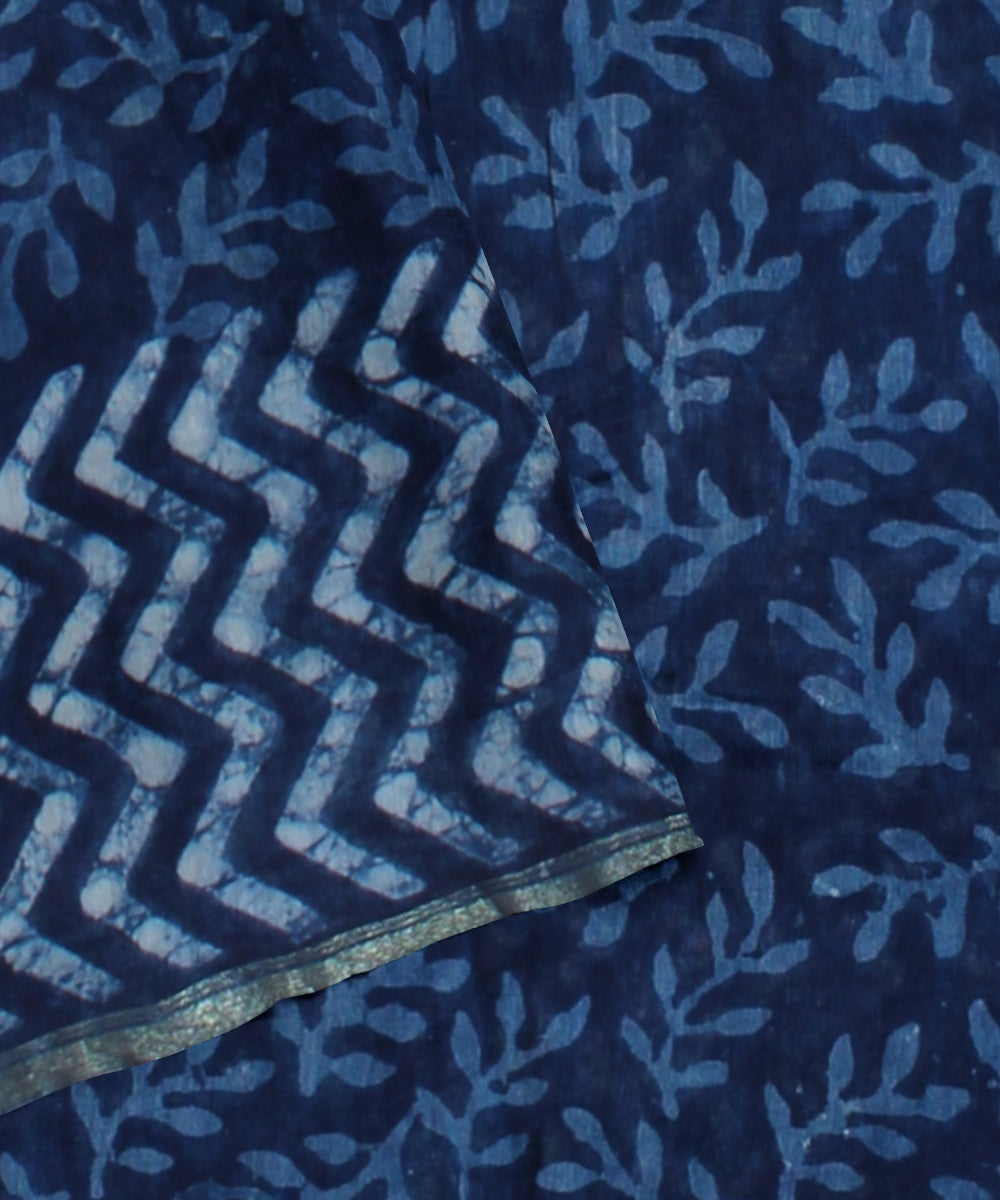 Navy blue handloom cotton silk chanderi saree