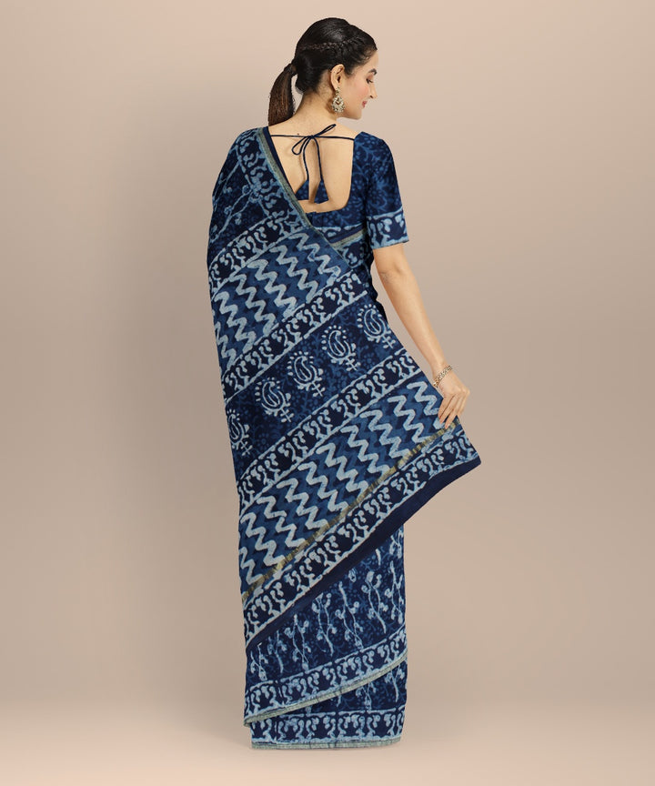 Handloom navy blue cotton silk chanderi saree