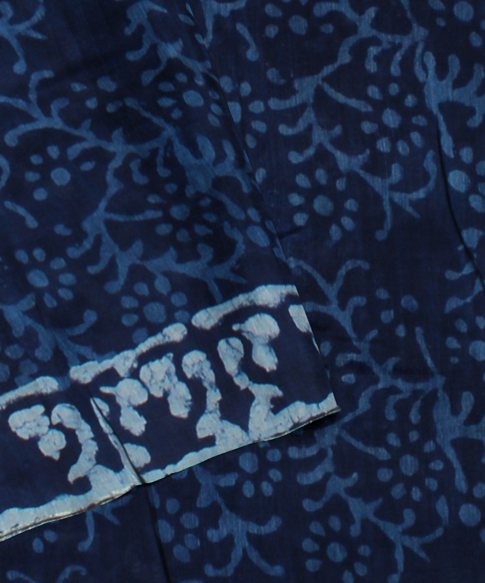 Handloom navy blue cotton silk chanderi saree