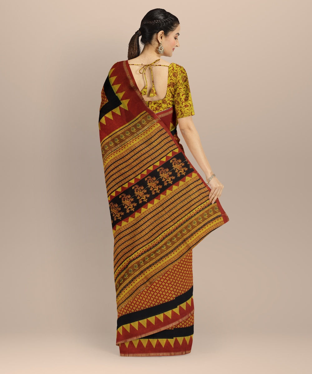 Maroon black cotton silk handloom chanderi saree