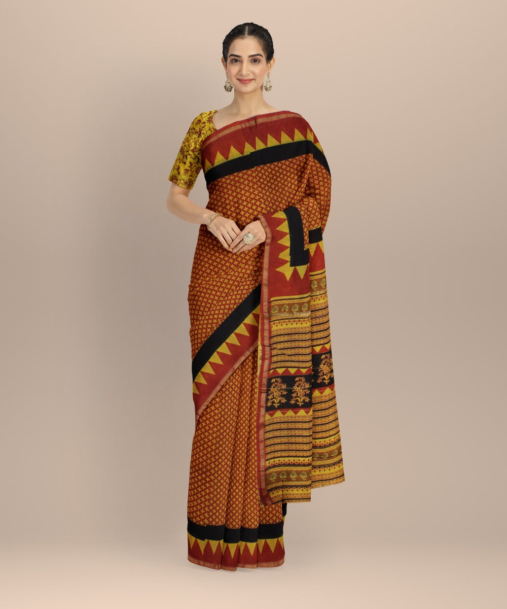 Maroon black cotton silk handloom chanderi saree