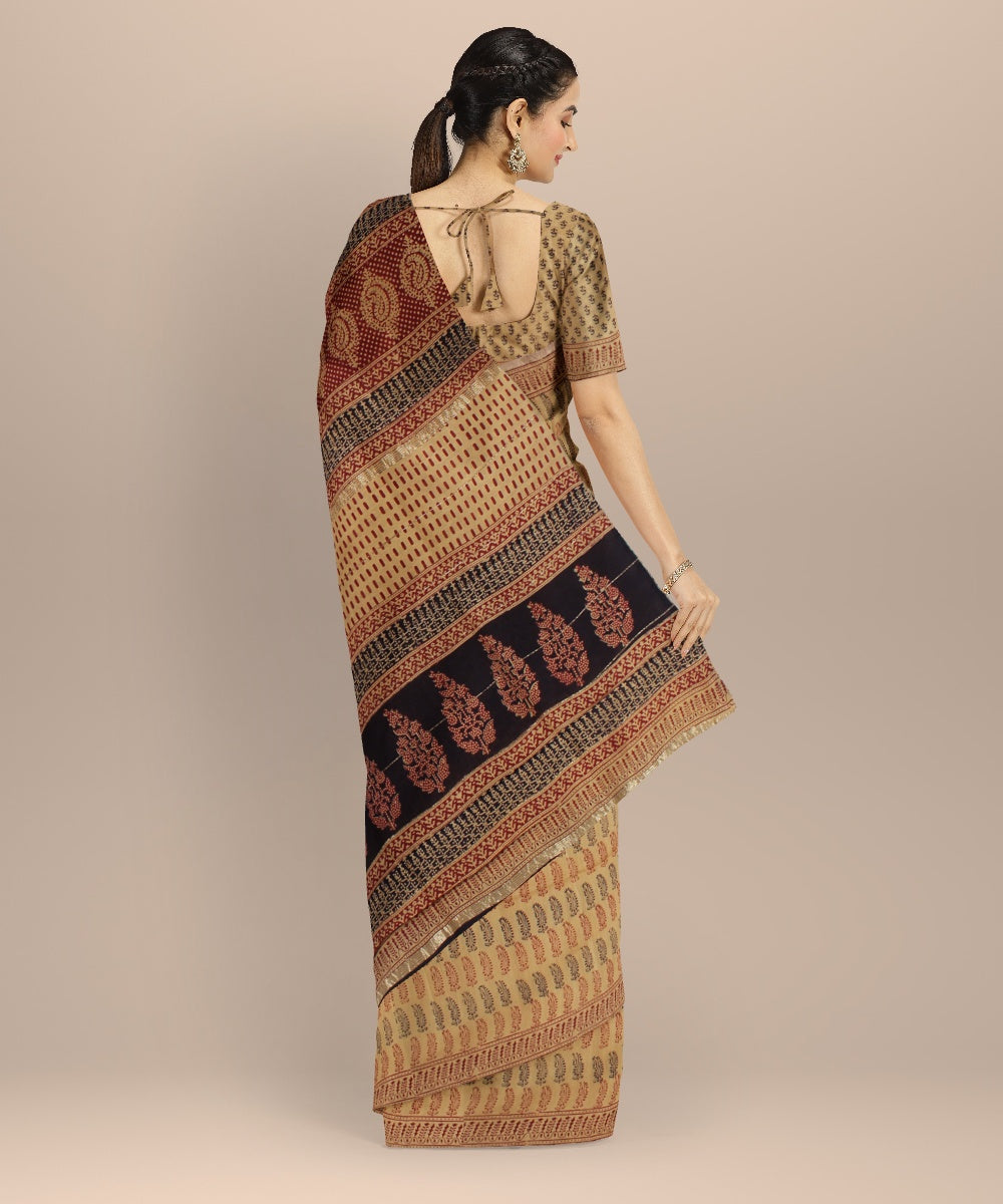 Brown cotton silk handloom chanderi saree
