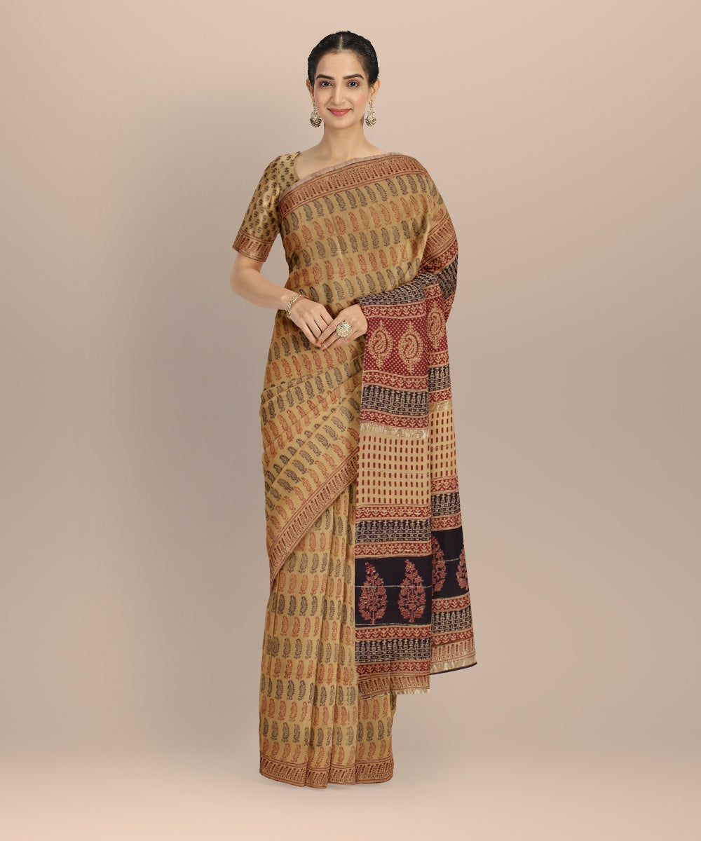 Brown cotton silk handloom chanderi saree